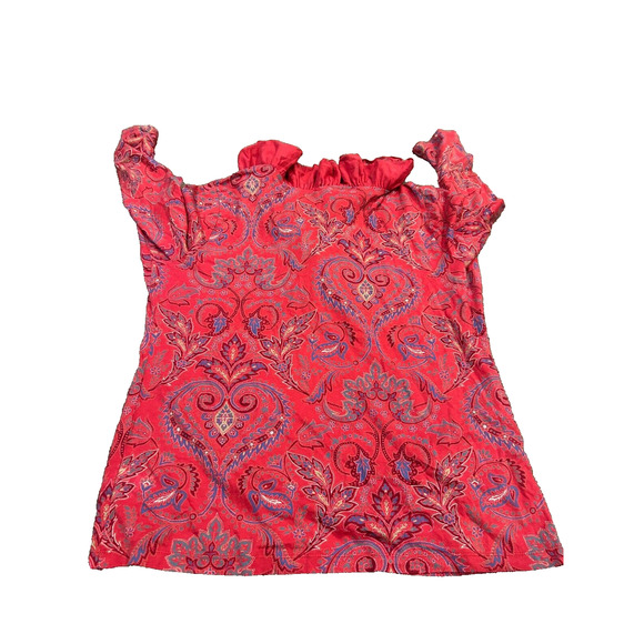 Lauren Ralph Women's 3/4 Sleeve Paisley Ruffled V-Neck Blouse Top in Red Size XL - Picture 3 of 4
